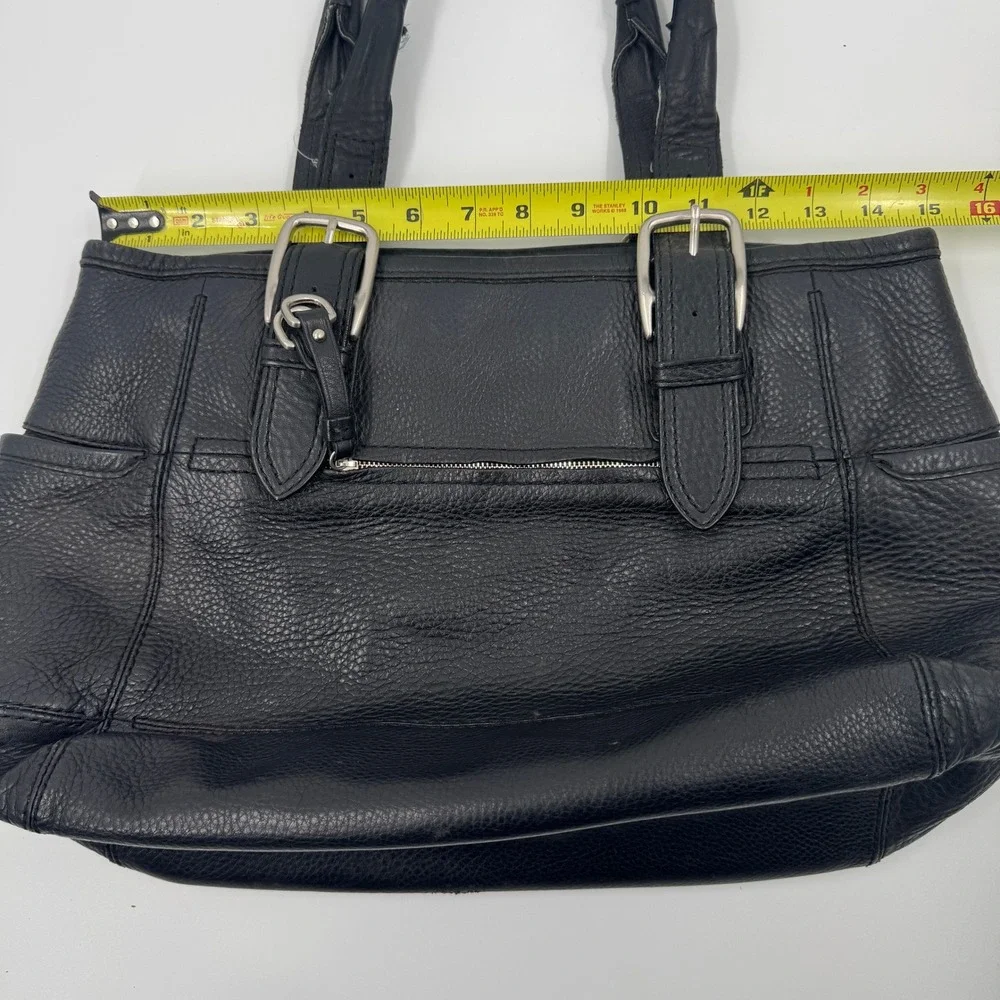 Cole Haan Black Pebbled Leather Tote Bag Silver Buckle Accent Shoulder Bag - Picture 2 of 14